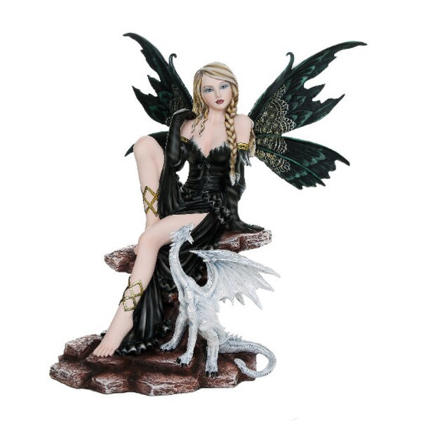 Black Dragon Fairy Figurine Statue Pondering Colorful Sculptures Artwork